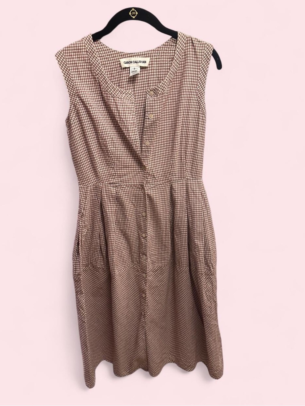 Caron Callahan Brown Gingham Midi Dress